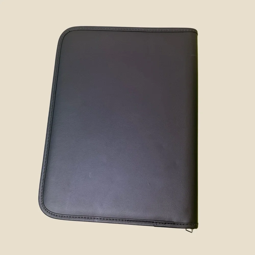 Pack 3 Portfolio Leather Zippered Binder Organizer Black School Calculator